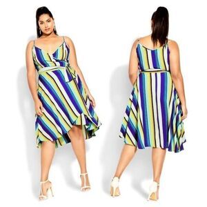 City‎ Chic Women's Elise Hi-Lo Wrap Striped Blue Dress